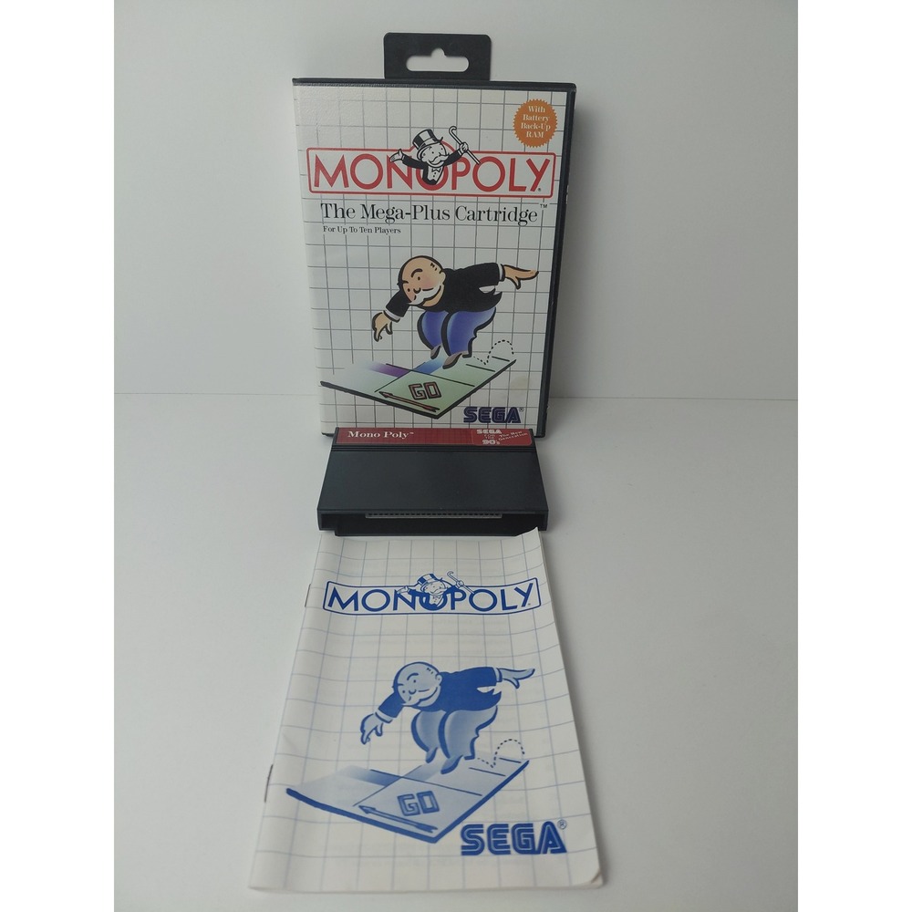 Monopoly Sega Master System Game CIB Mega-Plus Cartridge Case Manual 1988 Tonka
